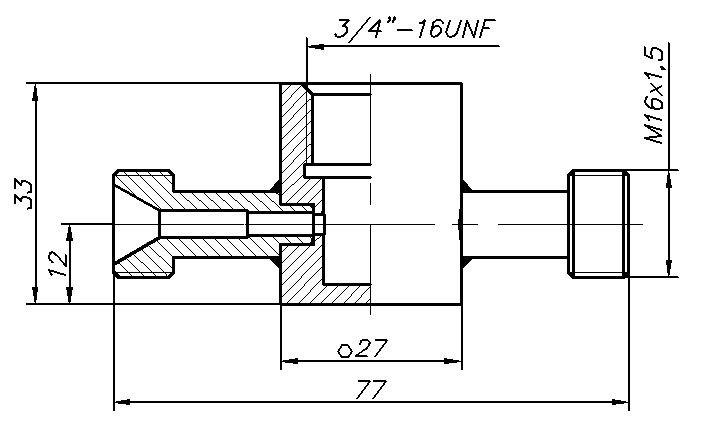 Проточная камера 3/4" UNF со штуцерами М16x1.5 по доступным ценам в Москве c доставкой от компании АО "Практик-НЦ". Проточная камера 3/4" UNF со штуцерами М16x1.5 (N4822)
